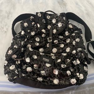 VS PINK Black & Silver Polka Dot  Sequin Backpack